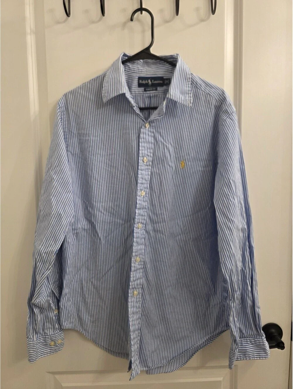 Ralph Lauren Boy's Size 16 Long Sleeve Dress Shirt White And Blue Stripe